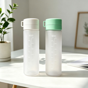 Botella de agua portátil delgada de plástico esmerilado con tapa a prueba de fugas, escala de medición, reutilizable, para viajes y oficina. - Product Image 3