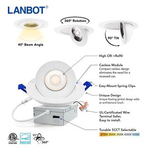 <span class=keywords><strong>Spot</strong></span> encastré orientable 5 CCT sélectionnables, 3 pouces, 7W, pour plafonds inclinés, éclairage <span class=keywords><strong>LED</strong></span> sans boîtier, homologué IC - Product Image 5