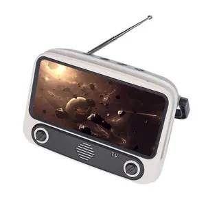 3 In 1 kablosuz hoparlör Retro TV Mini taşınabilir bas hoparlör cep telefon tutucu standı hoparlör Retro