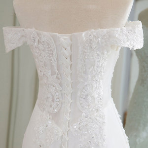 2021 Short Sleeve Wedding Gown Bride Vestido De Noiva <b>White</b> <b>Lace</b> Sequin Mermaid Wedding Dress - Product Image 6