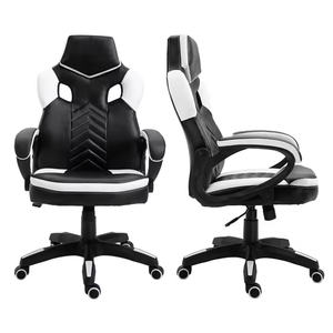 Nouvelle conception, chaise de gaming ergonomique confortable en cuir noir et blanc, chaise de bureau de course 5604 - Product Image 6