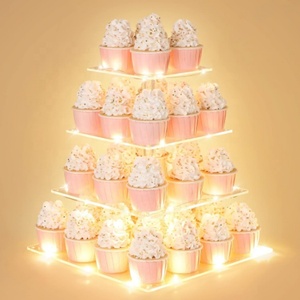 4 Tier cupcake đứng với LED String ánh sáng Acrylic cupcake hiển thị đứng vuông cupcake tháp chủ cho sinh nhật Wedding party - Product Image 1