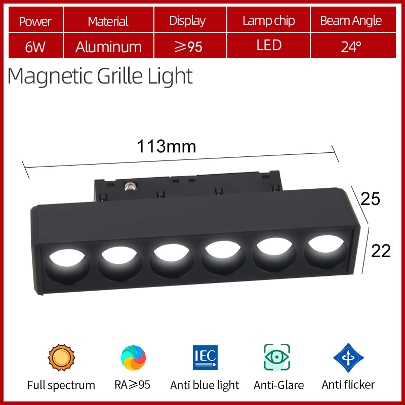 Lumière à grille noire-6w