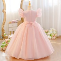 Robe de Demoiselle d'Honneur en Gros pour Filles 5-11 Ans, Robe de Princesse Unie avec Décoration Rose pour Fête, Concours, Anniversaire, Mariage, Robes Formelles