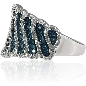 Anillo de Plata de Ley con Diamantes Redondos en Múltiples Filas, Diseño Ondulado, 1.16 Quilates en Total, para Uso Diario Femenino - Product Image 2