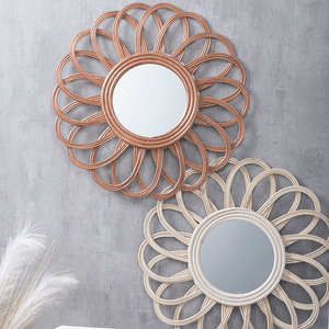 Round Wall <b>Mirror</b> Wicker Frame Decorative <b>Hanging</b> <b>Mirror</b> For Living Room Entryway Home Decoration - Product Image 1