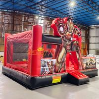 Castillo Inflable Personalizado con Temática de Superhéroes de PVC, Obstáculo Inflable para Fiestas en el Patio Trasero