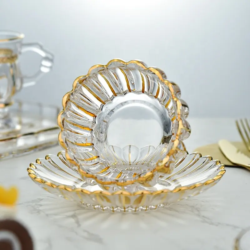Luxus runde Kristallglas Candy Nuts Schüssel getrocknete Früchte Gold Glas Snack Aufbewahrung schale Set mit Tablett