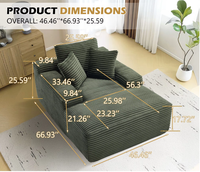 Chaise longue modulaire en velours côtelé à larges côtes, canapé paresseux en mousse compressée avec accoudoirs et coussins