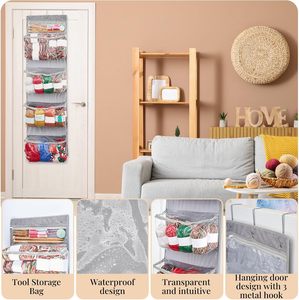 Organizador de Almacenamiento de Hilos para Tejer con 5 Compartimentos, Colgante para Armario, con Cierre de Cremallera, Soporte de Exhibición para Hilos sobre la Puerta - Product Image 3