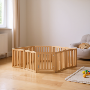 Pet Gate Set Of 9 Poplar <b>Wood</b> Octagonal 177.2 In For Dogs Indoor Modern Style Snap <b>Button</b> Closure - Product Image 2