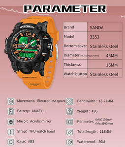 SANDA 3353 นาฬิกาอิเล็กทรอนิกส์แฟชั่นอินเทรนด์ นาฬิกาข้อมือกีฬาแบบมัลติฟังก์ชั่นกันน้ำเรืองแสงพร้อมนาฬิกาปลุก - Product Image 2