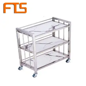 Fts Karren Hand & Trolleys Hotel Keuken Serveren Voedsel Kar Met Wiel China Rvs Gold Metal Buffet Trolley