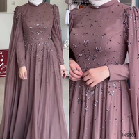 Robe Abaya en Chiffon Perlée de Haute Qualité, Cousue à la Main, Style Vintage, pour Soirée Musulmane