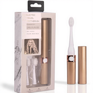 Brosse à dents électrique portable Rachel <span class=keywords><strong>Zoe</strong></span> pour adultes, fonctionne sur piles, compacte, étanche, housse de voyage incluse, 2 têtes de brosse amovibles incluses - Product Image 1