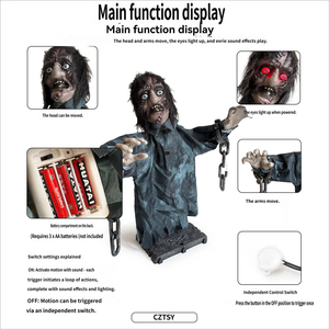 Nouveautés Halloween : <span class=keywords><strong>Zombie</strong></span> demi-corps oscillant avec chaînes en fer, capteur sonore électrique, accessoire de décoration d'ambiance d'horreur, style américain - Product Image 5