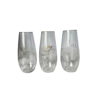 Üretici şeffaf ve minimalist u-şekilli yaratıcı plastik Ins tarzı şampanya 10oz düz alt flüt bardak sağlar