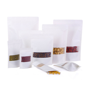 Doypack คราฟท์หน้าต่างประเภทสีขาวถุงกระดาษคราฟท์อลูมิเนียมฟอยล์ภายในซิปล็อคยืนขึ้นถุงสำหรับวันที่ถั่วขนมบรรจุภัณฑ์ - Product Image 5