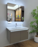 Kustom Modern minimalis baja nirkarat Set kabinet kamar mandi Sensor lampu cuci dinding terpasang gaya Hotel untuk baru