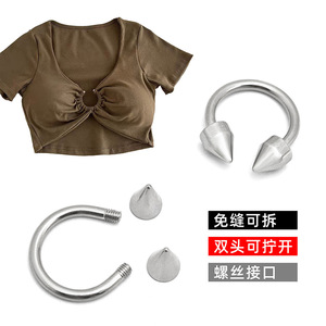Boucle en métal double tête en forme de C avec interface à vis pour vêtements, chaussures, chapeaux, forme ronde, pointue, en U - Product Image 3