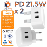 Double port de type C 43 Watt 2 ports Alimentation PD Charge rapide Téléphone portable Ordinateur portable Chargeur mural Adaptateur secteur