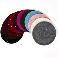 Boina de Lana con Pedrería y Diseño de Aliento de Bebé al por Mayor para Mujer, Gorra de Pintor Vintage a Rayas Transpirable para Otoño/Invierno, Sombreros de Moda OEM/ODM