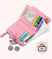 Dompet wanita, gesper warna polos, pemegang kartu Rfid, dengan saku koin ritsleting