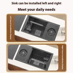 Comptoir de cuisine carré <span class=keywords><strong>noir</strong></span> évier caché en acier inoxydable avec couvercle robinet extractible et <span class=keywords><strong>lave</strong></span>-<span class=keywords><strong>vaisselle</strong></span> pour cuisine de bar - Product Image 6