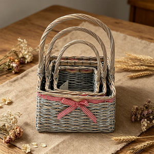 Juego de Cestas Rústicas de Mimbre Tejido con Lazo de Gingham Rojo <span class=keywords><strong>para</strong></span> Regalo de Pascua, Organizador de Frutas <span class=keywords><strong>para</strong></span> Cocina, Decoración del Hogar - Product Image 2