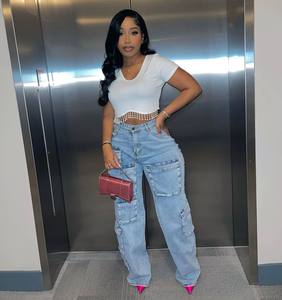 Jeans a Gamba Dritta da Donna all'Ingrosso, <span class=keywords><strong>Pantaloni</strong></span> <span class=keywords><strong>Cargo</strong></span> di Alta Qualità, Jeans in Denim da Donna 2023, Jeans <span class=keywords><strong>Cargo</strong></span> da Donna - Product Image 3