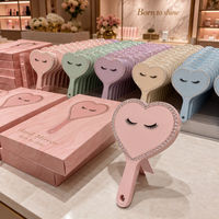 Miroir de poche promotionnel en forme de cœur ou carré, miroir de maquillage avec poignée, motif personnalisé, logo imprimé, cadeau d'entreprise en gros