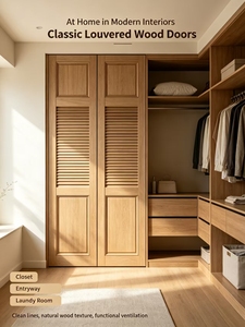 Portes de placard modernes en bois massif à persiennes, pliantes, ventilées, avec rangement intégré, pour chambre et bureau à domicile - Product Image 4