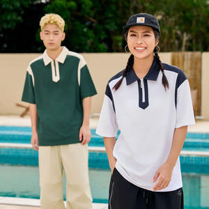 <span class=keywords><strong>Polo</strong></span> Casual de Manga Corta para Pareja para Primavera y Verano Estilo Japonés Sencillo 240 Gramos Contraste Geométrico en el Hombro para Hombre - Product Image 4