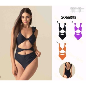 Maillot de bain une pièce HDJ grande taille avec découpes et volants, monokini taille haute pour femme, couleur unie SQ66098 - Product Image 1
