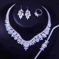 Wedding Jewelry Sets Cubic Zirconia Flower Bracelet Earring Four Piece American Diamond Necklace Sets