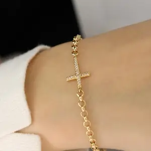 Bestseller 18K Gold Rolo Cross Ketting Armband Sieraden Voor Vrouwen Cadeau Met Cz Stenen Rvs Religie Crucifix Armband