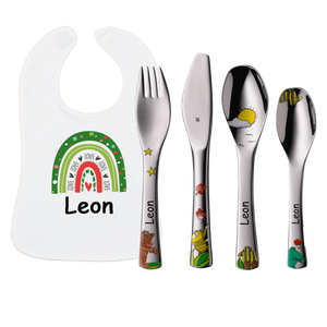 Wmf Children's Cutlery Set Stainless Steel Engraved With <b>Name</b> Bib And Teething <b>Ring</b> - Product Image 1