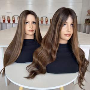 Prix de gros Perruque juive européenne en cheveux humains vierges bruts à cuticules alignées, brun foncé, sans colle, Lace Front pour femmes - Product Image 1