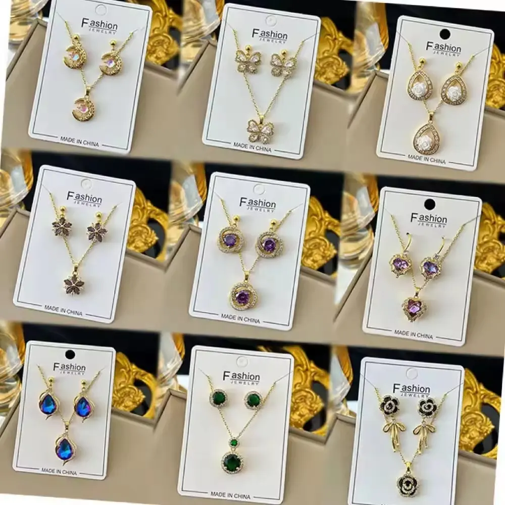 Мода из нержавеющей стали 18k позолоченные подарки для вечеринок циркон ожерелье серьги Ювелирные наборы для женщин