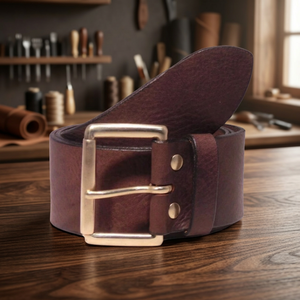 Ceinture décontractée personnalisée en cuir épais et résistant de 2 pouces-marron foncé cuir de qualité supérieure avec boucle en laiton massif à finition antique - Product Image 1