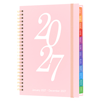 Agenda annuel personnalisé A5, couverture rigide en PU/papier, carnet à spirales, onglets mensuels colorés, bande élastique, agenda de haute qualité, facile à utiliser
