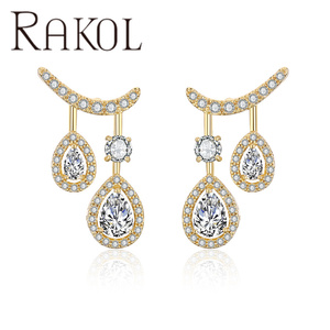 Pendientes colgantes de circonita cúbica de diseño único RAKOL EP2388 para fiesta de boda - Product Image 6