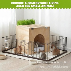 Nouvelle Cage à Lapins en Bois Transfrontalière avec Bac à Litière Intégré, Cloison, Mangeoire à Foin et Nid d'Alimentation Rectangulaire pour Petits Lapins - Product Image 3