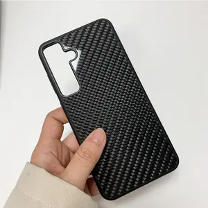 Casing ponsel magnetis hitam matte berkilau tren baru untuk Samsung s24 s24ultra cangkang serat karbon