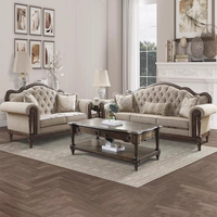 Canapé Chesterfield Classique pour la Maison en Bois Massif, 3 Places, avec Tissu de Haute Qualité au Design Américain pour Salon