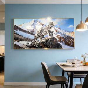 Décoration murale moderne Paysage de montagne enneigée Léopard Cadre doré Art islamique Indien Statue LED Peinture en porcelaine cristalline - Product Image 4