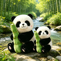 Boneka Panda Memegang Bambu Bahan Flanel PP Cotton Plush, Bantal Mainan, Suvenir Perjalanan, Hadiah Ulang Tahun untuk Anak-Anak