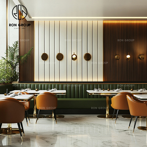 Moderno lujo verde redondo piedra sinterizada cuero Hotel Cafetería Restaurante silla conjunto sofá cabina asientos muebles mesa - Product Image 3