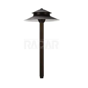 12V low voltage brass Path Light fixture with 18 inch brass post and ABS stake