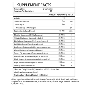 Gomitas de Complejo de Hongos de Marca Privada OEM/ODM, Sabor Fresa, Sin Azúcar, Apoya el Sistema Inmunológico con 10 Hongos - Product Image 2